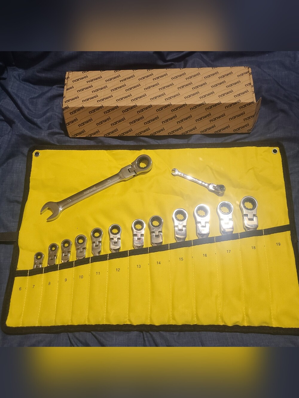 14 Piece (6mm-19mm) Flex-Head 72-Tooth,5° Swing Ratchet Wrench Set w/Case! New